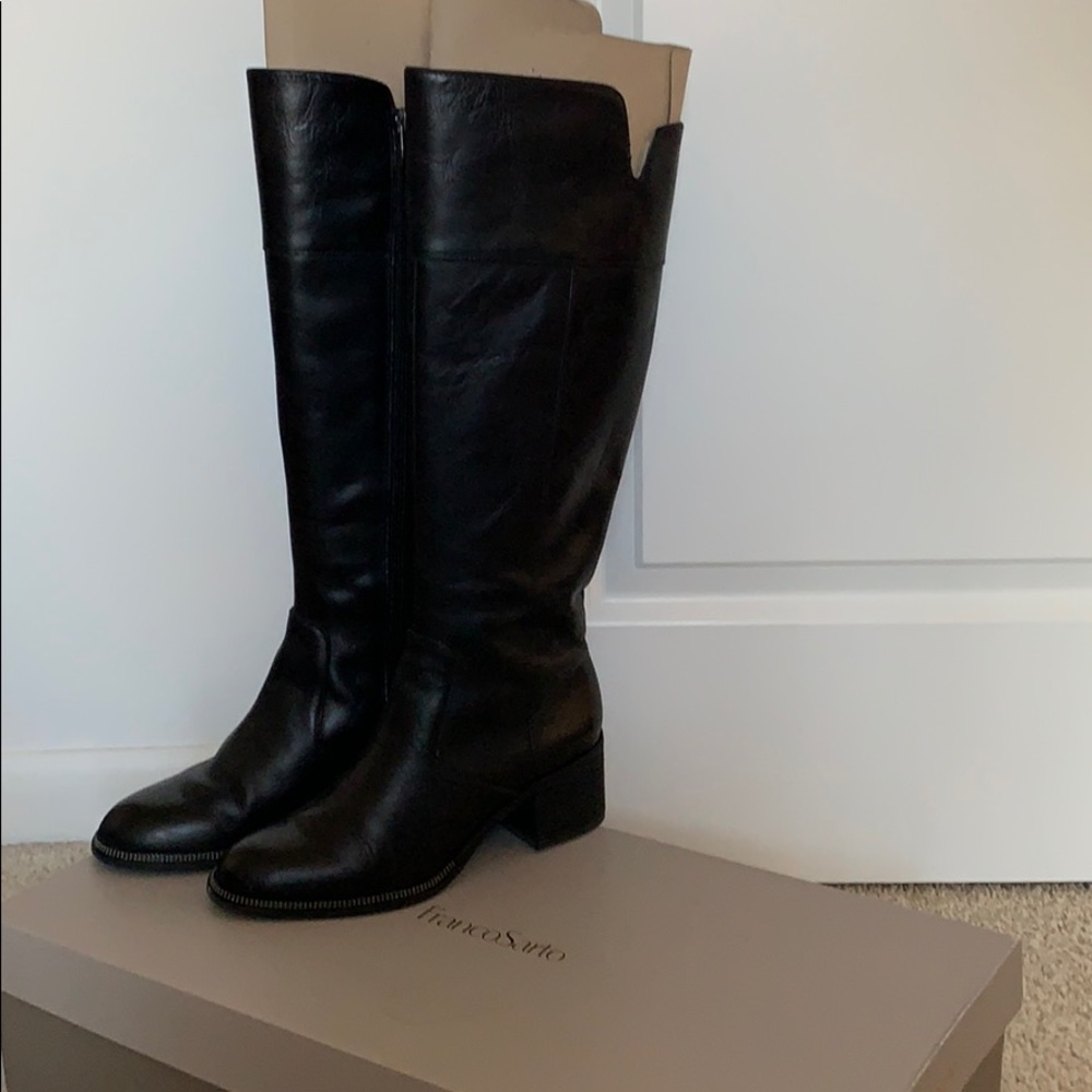 FrancoSarto black leather knee-high boots.